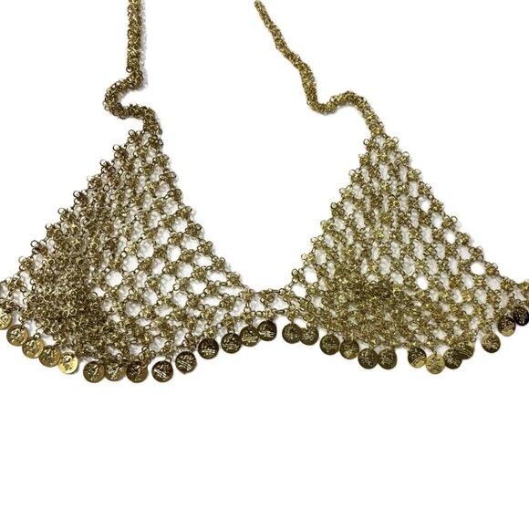 Belly Dance Gold Metal Boho Bra Y2K NWT NOS - Picture 14 of 15